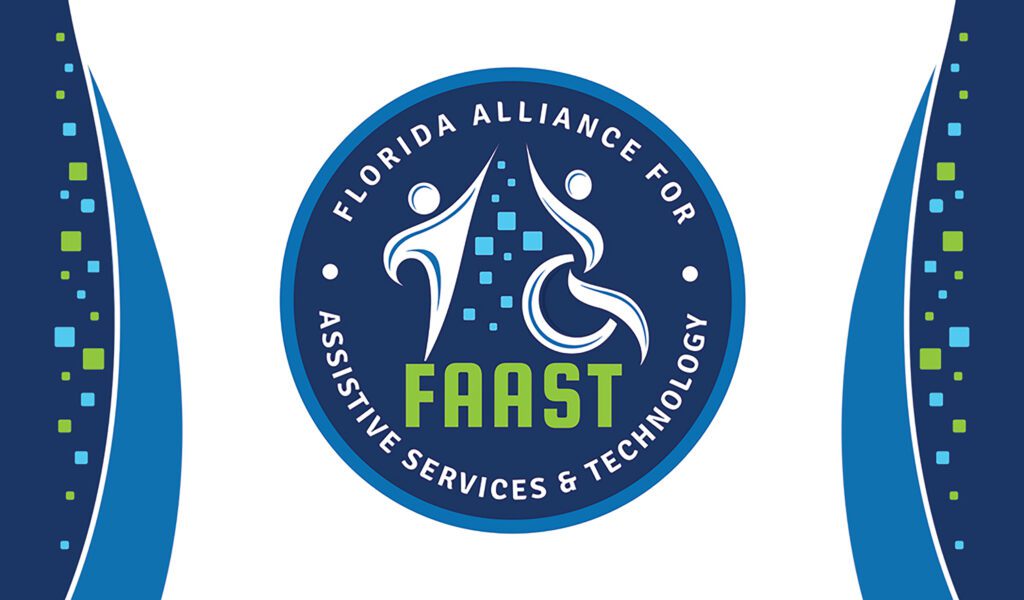 Florida Alliance for Assistive Technology Samples Business Card Front for the October 2021 TAC meeting